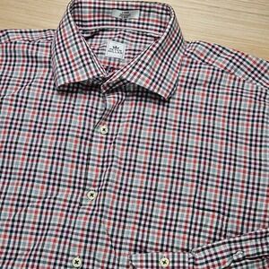 Peter Millar Mens Large Gingham Check Dress Shirt Button Down Long Sleeve Cotton